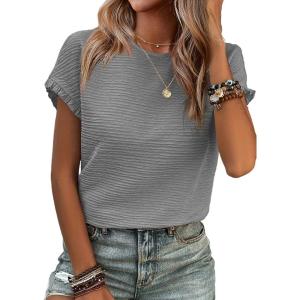 imageSHEWIN Womens Summer Tops Crewneck Short Sleeve T Shirts Casual Textured Work Shirt Loose BlousesGrey