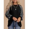 imageSHEWIN Womens Tops Crew Neck Striped Raglan Latern Long Sleeve Shirts Pullover TunicsBlack