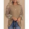imageSHEWIN Womens Tops Crew Neck Striped Raglan Latern Long Sleeve Shirts Pullover TunicsBrown