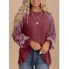 imageSHEWIN Womens Tops Crew Neck Striped Raglan Latern Long Sleeve Shirts Pullover TunicsBurgundy