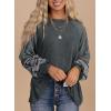 imageSHEWIN Womens Tops Crew Neck Striped Raglan Latern Long Sleeve Shirts Pullover TunicsMedium Grey