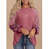 imageSHEWIN Womens Tops Crew Neck Striped Raglan Latern Long Sleeve Shirts Pullover TunicsRed