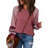 imageSHEWIN Womens Tops Crew Neck Striped Raglan Latern Long Sleeve Shirts Pullover TunicsRed