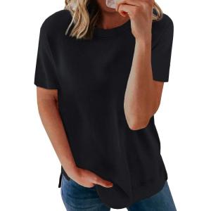 imageBiucly Womens Short Sleeve Crewneck Shirts Loose Casual Tee TShirtB Black