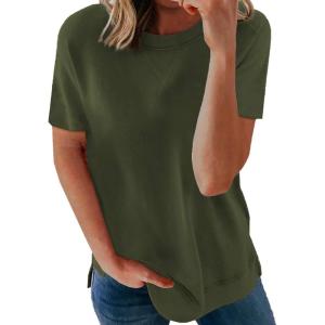 imageBiucly Womens Short Sleeve Crewneck Shirts Loose Casual Tee TShirtB Green