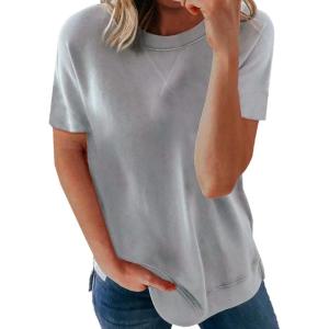 imageBiucly Womens Short Sleeve Crewneck Shirts Loose Casual Tee TShirtB Grey