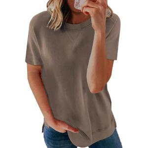 imageBiucly Womens Short Sleeve Crewneck Shirts Loose Casual Tee TShirtB Khaki