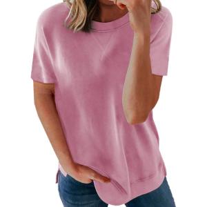 imageBiucly Womens Short Sleeve Crewneck Shirts Loose Casual Tee TShirtB Pink