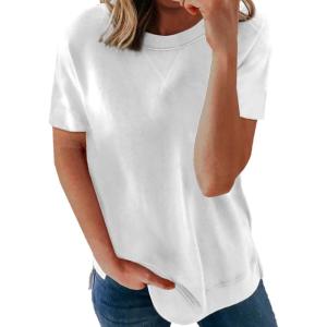 imageBiucly Womens Short Sleeve Crewneck Shirts Loose Casual Tee TShirtB White