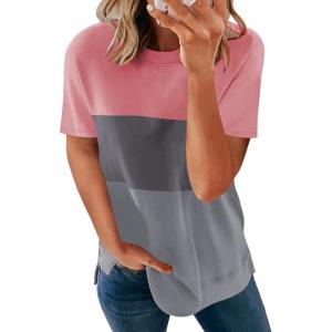 imageBiucly Womens Short Sleeve Crewneck Shirts Loose Casual Tee TShirtI Grey