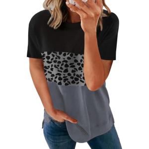 imageBiucly Womens Short Sleeve Crewneck Shirts Loose Casual Tee TShirtI0 Leopard Black