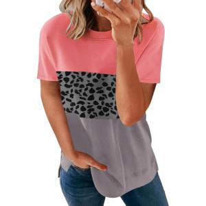 imageBiucly Womens Short Sleeve Crewneck Shirts Loose Casual Tee TShirtI0 Leopard Red