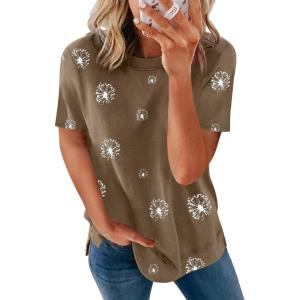 imageBiucly Womens Short Sleeve Crewneck Shirts Loose Casual Tee TShirtT Brown