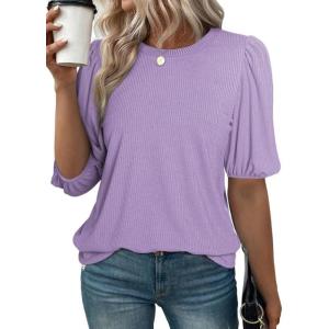 imageSHEWIN Summer Tops for Women 2025 Trendy Crewneck Short Sleeve T Shirts Casual1 Purple