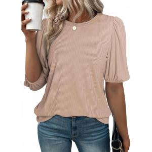 imageSHEWIN Summer Tops for Women 2025 Trendy Crewneck Short Sleeve T Shirts Casual2 Khaki