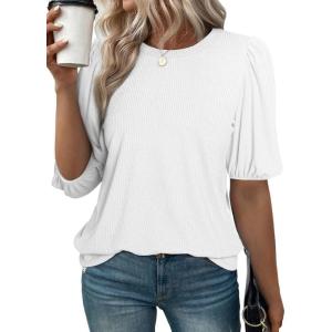 imageSHEWIN Summer Tops for Women 2025 Trendy Crewneck Short Sleeve T Shirts Casual3 White