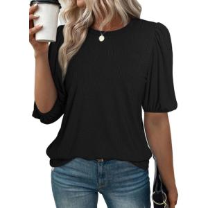 imageSHEWIN Summer Tops for Women 2025 Trendy Crewneck Short Sleeve T Shirts Casual4 Black
