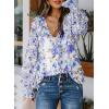 imageBiucly Womens Casual Boho Floral Print V Neck Long Sleeve Drawstring Tops Loose Blouses Button Down ShirtsBlue