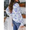 imageBiucly Womens Casual Boho Floral Print V Neck Long Sleeve Drawstring Tops Loose Blouses Button Down ShirtsBlue