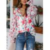 imageBiucly Womens Casual Boho Floral Print V Neck Long Sleeve Drawstring Tops Loose Blouses Button Down ShirtsBzred