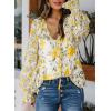 imageBiucly Womens Casual Boho Floral Print V Neck Long Sleeve Drawstring Tops Loose Blouses Button Down ShirtsBzyellow