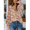 imageBiucly Womens Casual Boho Floral Print V Neck Long Sleeve Drawstring Tops Loose Blouses Button Down ShirtsC Z Flower Orange
