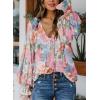 imageBiucly Womens Casual Boho Floral Print V Neck Long Sleeve Drawstring Tops Loose Blouses Button Down ShirtsC Z Flower Pink Blue
