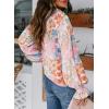 imageBiucly Womens Casual Boho Floral Print V Neck Long Sleeve Drawstring Tops Loose Blouses Button Down ShirtsC Z Flower Pink Blue