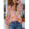 imageBiucly Womens Casual Boho Floral Print V Neck Long Sleeve Drawstring Tops Loose Blouses Button Down ShirtsC Z Flower Sky Blue