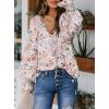 imageBiucly Womens Casual Boho Floral Print V Neck Long Sleeve Drawstring Tops Loose Blouses Button Down ShirtsCzflower Apricot