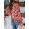 imageBiucly Womens Casual Boho Floral Print V Neck Long Sleeve Drawstring Tops Loose Blouses Button Down ShirtsCzflower Pink