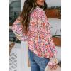 imageBiucly Womens Casual Boho Floral Print V Neck Long Sleeve Drawstring Tops Loose Blouses Button Down ShirtsCzflower Red