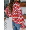 imageBiucly Womens Casual Boho Floral Print V Neck Long Sleeve Drawstring Tops Loose Blouses Button Down ShirtsCzflower Rose