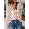 imageBiucly Womens Casual Boho Floral Print V Neck Long Sleeve Drawstring Tops Loose Blouses Button Down ShirtsMulticolor