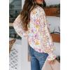 imageBiucly Womens Casual Boho Floral Print V Neck Long Sleeve Drawstring Tops Loose Blouses Button Down ShirtsMulticolor