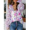 imageBiucly Womens Casual Boho Floral Print V Neck Long Sleeve Drawstring Tops Loose Blouses Button Down ShirtsRose