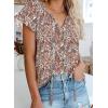 imageBiucly Womens Casual Boho Floral Print V Neck Long Sleeve Drawstring Tops Loose Blouses Button Down ShirtsZ Floral Khaki