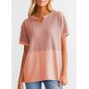 imageSHEWIN Womens Casual V Neck Waffle Knit Tops Short Sleeve T Shirts Loose BlousesB Apricot Pink