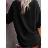 imageSHEWIN Womens Shirts Waffle Knit Tops for Women Short Sleeve V Neck T Shirts Summer TopsB Black