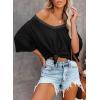 imageSHEWIN Womens Shirts Waffle Knit Tops for Women Short Sleeve V Neck T Shirts Summer TopsB Black