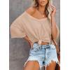 imageSHEWIN Womens Shirts Waffle Knit Tops for Women Short Sleeve V Neck T Shirts Summer TopsB Khaki
