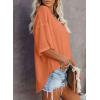 imageSHEWIN Womens Shirts Waffle Knit Tops for Women Short Sleeve V Neck T Shirts Summer TopsB Orange