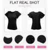 imageSHEWIN Womens Summer Tops Ruffle Short Sleeve T Shirts Casual Slim FitA Black