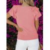 imageSHEWIN Womens Summer Tops Ruffle Short Sleeve T Shirts Casual Slim FitB Pink