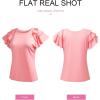 imageSHEWIN Womens Summer Tops Ruffle Short Sleeve T Shirts Casual Slim FitB Pink