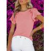 imageSHEWIN Womens Summer Tops Ruffle Short Sleeve T Shirts Casual Slim FitB Pink