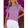 imageSHEWIN Womens Summer Tops Ruffle Short Sleeve T Shirts Casual Slim FitB Purple