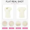 imageSHEWIN Womens Summer Tops Ruffle Short Sleeve T Shirts Casual Slim FitV Apricot