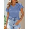imageSHEWIN Womens Summer Tops Ruffle Short Sleeve T Shirts Casual Slim FitV Blue