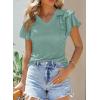 imageSHEWIN Womens Summer Tops Ruffle Short Sleeve T Shirts Casual Slim FitV Mint Green